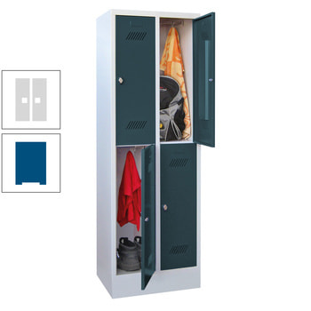 Kleiderschrank - 6 Fächer a 300 mm - (HxBxT) 1.850x900x500 mm - Sockel - Zylinderschloss - enzianblau/lichtgrau RAL 7035 Lichtgrau | RAL 5010 Enzianblau