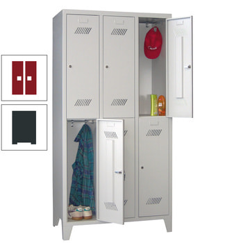 Kleiderschrank - 6 Fächer a 400 mm - (HxBxT) 1.850x1.200x500 mm - Füße - Zylinderschloss - anthrazitgrau/rubinrot RAL 3003 Rubinrot | RAL 7016 Anthrazitgrau