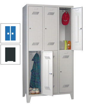 Kleiderschrank - 6 Fächer a 400 mm - (HxBxT) 1.850x1.200x500 mm - Füße - Zylinderschloss - anthrazitgrau/himmelblau RAL 5015 Himmelblau | RAL 7016 Anthrazitgrau