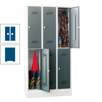 Kleiderschrank - 6 Fächer a 400 mm - (HxBxT) 1.850x1.200x500 mm - Sockel - Zylinderschloss - enzianblau RAL 5010 Enzianblau | RAL 5010 Enzianblau