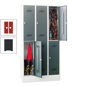 Kleiderschrank - 6 Fächer a 400 mm - (HxBxT) 1.850x1.200x500 mm - Sockel - Zylinderschloss - anthrazitgrau/feuerrot RAL 3000 Feuerrot | RAL 7016 Anthrazitgrau