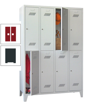 Kleiderschrank - 8 Fächer a 300 mm - (HxBxT) 1.850x1.200x500 mm - Füße - Zylinderschloss - anthrazitgrau/rubinrot RAL 3003 Rubinrot | RAL 7016 Anthrazitgrau