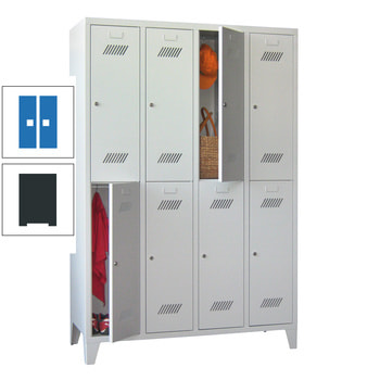 Kleiderschrank - 8 Fächer a 300 mm - (HxBxT) 1.850x1.200x500 mm - Füße - Zylinderschloss - anthrazitgrau/himmelblau RAL 5015 Himmelblau | RAL 7016 Anthrazitgrau