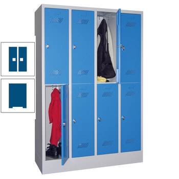 Kleiderschrank - 8 Fächer a 300 mm - (HxBxT) 1.850x1.200x500 mm - Sockel - Zylinderschloss - enzianblau RAL 5010 Enzianblau | RAL 5010 Enzianblau