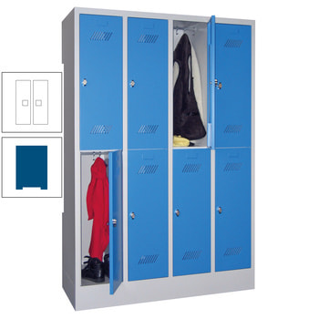 Kleiderschrank - 8 Fächer a 300 mm - (HxBxT) 1.850x1.200x500 mm - Sockel - Drehriegel - enzianblau/reinweiß RAL 9010 Reinweiß | RAL 5010 Enzianblau