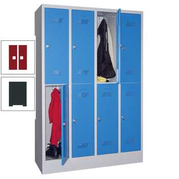 Kleiderschrank - 8 Fächer a 300 mm - (HxBxT) 1.850x1.200x500 mm - Sockel - Drehriegel - anthrazitgrau/rubinrot RAL 3003 Rubinrot | RAL 7016 Anthrazitgrau