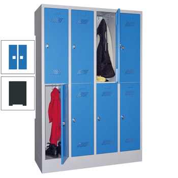 Kleiderschrank - 8 Fächer a 300 mm - (HxBxT) 1.850x1.200x500 mm - Sockel - Drehriegel - anthrazitgrau/himmelblau RAL 5015 Himmelblau | RAL 7016 Anthrazitgrau