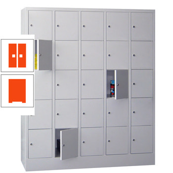 Schließfachschrank - 25 Fächer a 300 mm - 1.850x1.500x500 mm (HxBxT) - Sockel - Zylinderschloss - reinorange RAL 2004 Reinorange | RAL 2004 Reinorange