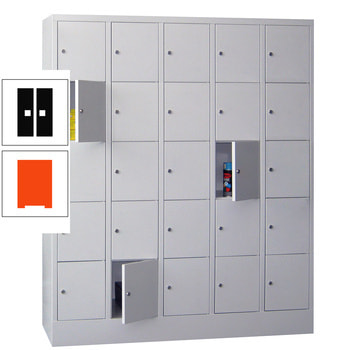 Schließfachschrank - 25 Fächer a 300 mm - 1.850x1.500x500 mm (HxBxT) - Sockel - Zylinderschloss - reinorange/tiefschwarz RAL 9005 Tiefschwarz | RAL 2004 Reinorange