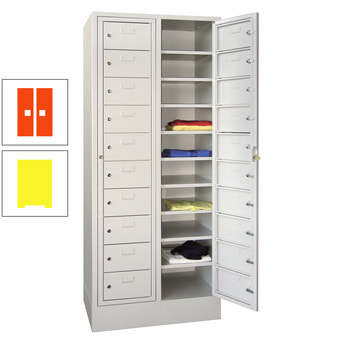 Schließfachschrank - 20 Fächer a 315 mm - 1.850x770x500 mm (HxBxT) - Sockel - Zylinderschloss - zinkgelb/reinorange RAL 2004 Reinorange | RAL 1018 Zinkgelb