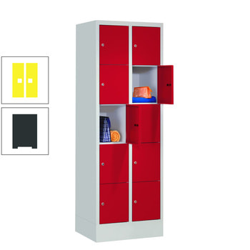 Schließfachschrank - 10 Fächer a 300 mm - 1.850x600x500 mm (HxBxT) - Sockel - Zylinderschloss - anthrazitgrau/zinkgelb RAL 1018 Zinkgelb | RAL 7016 Anthrazitgrau