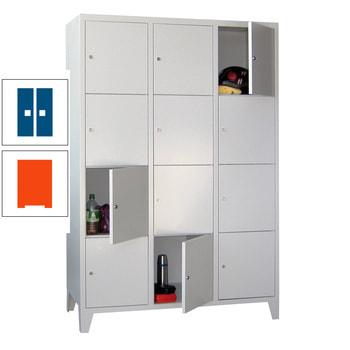 Schließfachschrank - 15 Fächer a 300 mm - 1.850x900x500 mm (HxBxT) - Füße - Zylinderschloss - reinorange/enzianblau RAL 5010 Enzianblau | RAL 2004 Reinorange