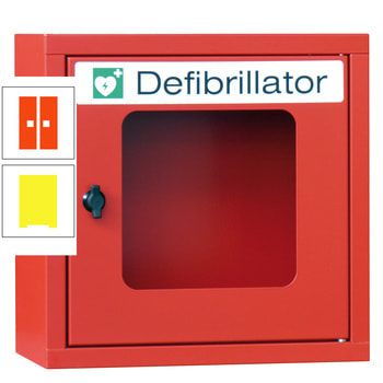Defibrillatorenschrank - 400x400x220 mm (HxBxT) - Sichtfenster - zinkgelb/reinorange RAL 2004 Reinorange | RAL 1018 Zinkgelb