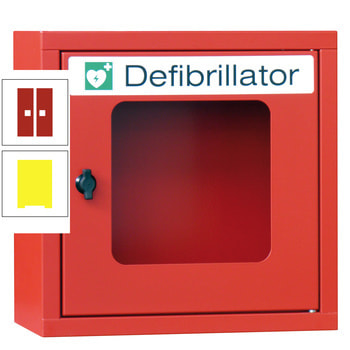 Defibrillatorenschrank - 400x400x220 mm (HxBxT) - Sichtfenster - zinkgelb/feuerrot RAL 3000 Feuerrot | RAL 1018 Zinkgelb