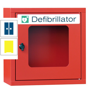 Defibrillatorenschrank - 400x400x220 mm (HxBxT) - Sichtfenster - zinkgelb/enzianblau RAL 5010 Enzianblau | RAL 1018 Zinkgelb