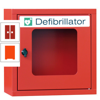 Defibrillatorenschrank - 400x400x220 mm (HxBxT) - Sichtfenster - reinorange/feuerrot RAL 3000 Feuerrot | RAL 2004 Reinorange
