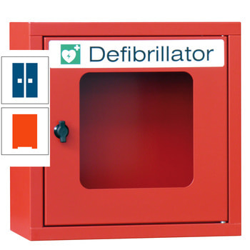 Defibrillatorenschrank - 400x400x220 mm (HxBxT) - Sichtfenster - reinorange/enzianblau RAL 5010 Enzianblau | RAL 2004 Reinorange