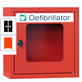 Defibrillatorenschrank - 400x400x220 mm (HxBxT) - Sichtfenster - reinorange/tiefschwarz RAL 9005 Tiefschwarz | RAL 2004 Reinorange