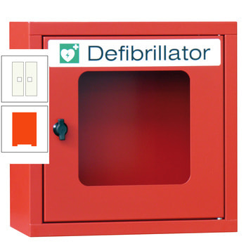Defibrillatorenschrank - 400x400x220 mm (HxBxT) - Sichtfenster - reinorange/reinweiß RAL 9010 Reinweiß | RAL 2004 Reinorange