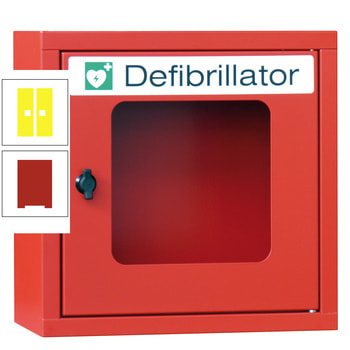 Defibrillatorenschrank - 400x400x220 mm (HxBxT) - Sichtfenster - feuerrot/zinkgelb RAL 1018 Zinkgelb | RAL 3000 Feuerrot