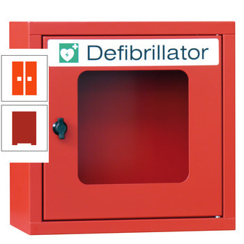 Defibrillatorenschrank - 400x400x220 mm (HxBxT) - Sichtfenster - feuerrot/reinorange RAL 2004 Reinorange | RAL 3000 Feuerrot