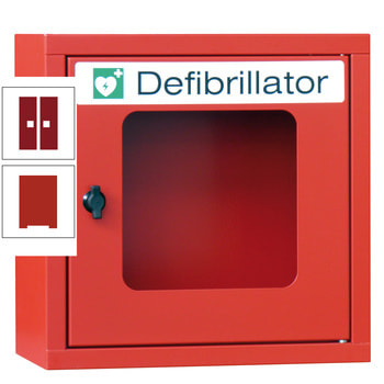 Defibrillatorenschrank - 400x400x220 mm (HxBxT) - Sichtfenster - feuerrot/rubinrot RAL 3003 Rubinrot | RAL 3000 Feuerrot