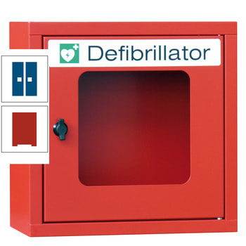 Defibrillatorenschrank - 400x400x220 mm (HxBxT) - Sichtfenster - feuerrot/enzianblau RAL 5010 Enzianblau | RAL 3000 Feuerrot