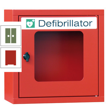 Defibrillatorenschrank - 400x400x220 mm (HxBxT) - Sichtfenster - feuerrot/resedagrün RAL 6011 Resedagrün | RAL 3000 Feuerrot