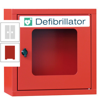Defibrillatorenschrank - 400x400x220 mm (HxBxT) - Sichtfenster - feuerrot/lichtgrau RAL 7035 Lichtgrau | RAL 3000 Feuerrot