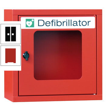 Defibrillatorenschrank - 400x400x220 mm (HxBxT) - Sichtfenster - feuerrot/tiefschwarz RAL 9005 Tiefschwarz | RAL 3000 Feuerrot
