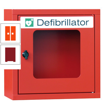Defibrillatorenschrank - 400x400x220 mm (HxBxT) - Sichtfenster - rubinrot/reinorange RAL 2004 Reinorange | RAL 3003 Rubinrot