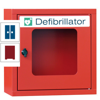 Defibrillatorenschrank - 400x400x220 mm (HxBxT) - Sichtfenster - rubinrot/enzianblau RAL 5010 Enzianblau | RAL 3003 Rubinrot
