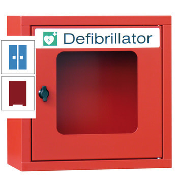 Defibrillatorenschrank - 400x400x220 mm (HxBxT) - Sichtfenster - rubinrot/lichtblau RAL 5012 Lichtblau | RAL 3003 Rubinrot