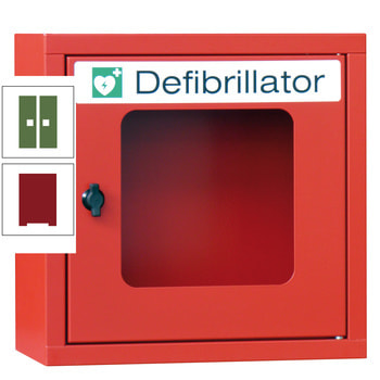 Defibrillatorenschrank - 400x400x220 mm (HxBxT) - Sichtfenster - rubinrot/resedagrün RAL 6011 Resedagrün | RAL 3003 Rubinrot