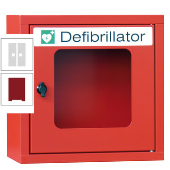 Defibrillatorenschrank - 400x400x220 mm (HxBxT) - Sichtfenster - rubinrot/lichtgrau RAL 7035 Lichtgrau | RAL 3003 Rubinrot