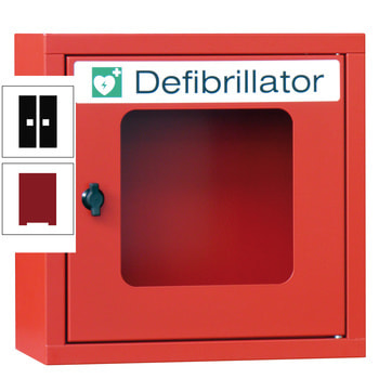 Defibrillatorenschrank - 400x400x220 mm (HxBxT) - Sichtfenster - rubinrot/tiefschwarz RAL 9005 Tiefschwarz | RAL 3003 Rubinrot