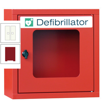 Defibrillatorenschrank - 400x400x220 mm (HxBxT) - Sichtfenster - rubinrot/reinweiß RAL 9010 Reinweiß | RAL 3003 Rubinrot