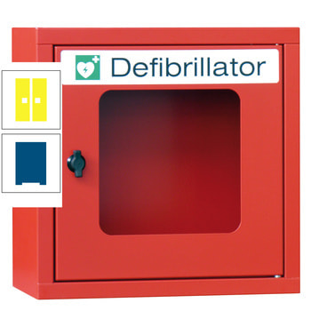 Defibrillatorenschrank - 400x400x220 mm (HxBxT) - Sichtfenster - enzianblau/zinkgelb RAL 1018 Zinkgelb | RAL 5010 Enzianblau