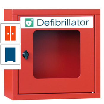 Defibrillatorenschrank - 400x400x220 mm (HxBxT) - Sichtfenster - enzianblau/reinorange RAL 2004 Reinorange | RAL 5010 Enzianblau