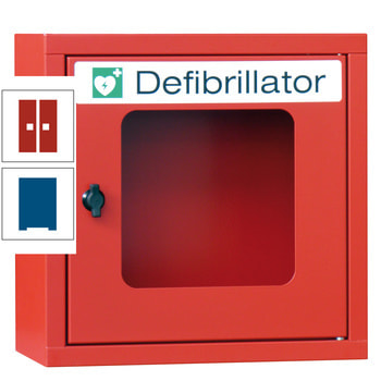 Defibrillatorenschrank - 400x400x220 mm (HxBxT) - Sichtfenster - enzianblau/feuerrot RAL 3000 Feuerrot | RAL 5010 Enzianblau