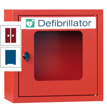 Defibrillatorenschrank - 400x400x220 mm (HxBxT) - Sichtfenster - enzianblau/rubinrot RAL 3003 Rubinrot | RAL 5010 Enzianblau