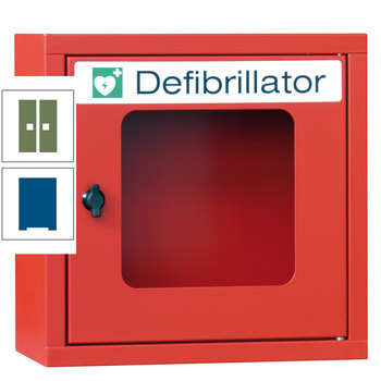 Defibrillatorenschrank - 400x400x220 mm (HxBxT) - Sichtfenster - enzianblau/resedagrün RAL 6011 Resedagrün | RAL 5010 Enzianblau
