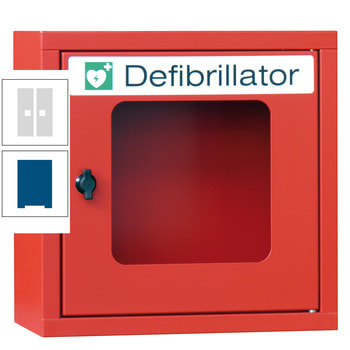 Defibrillatorenschrank - 400x400x220 mm (HxBxT) - Sichtfenster - enzianblau/lichtgrau RAL 7035 Lichtgrau | RAL 5010 Enzianblau