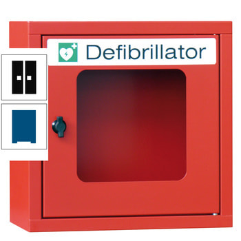 Defibrillatorenschrank - 400x400x220 mm (HxBxT) - Sichtfenster - enzianblau/tiefschwarz RAL 9005 Tiefschwarz | RAL 5010 Enzianblau