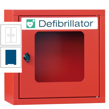 Defibrillatorenschrank - 400x400x220 mm (HxBxT) - Sichtfenster - enzianblau/reinweiß RAL 9010 Reinweiß | RAL 5010 Enzianblau