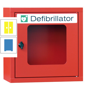 Defibrillatorenschrank - 400x400x220 mm (HxBxT) - Sichtfenster - lichtblau/zinkgelb RAL 1018 Zinkgelb | RAL 5012 Lichtblau