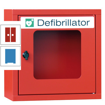 Defibrillatorenschrank - 400x400x220 mm (HxBxT) - Sichtfenster - lichtblau/feuerrot RAL 3000 Feuerrot | RAL 5012 Lichtblau