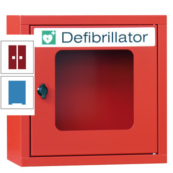 Defibrillatorenschrank - 400x400x220 mm (HxBxT) - Sichtfenster - lichtblau/rubinrot RAL 3003 Rubinrot | RAL 5012 Lichtblau