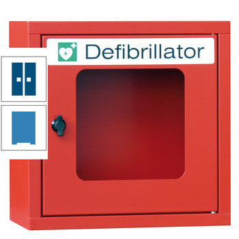 Defibrillatorenschrank - 400x400x220 mm (HxBxT) - Sichtfenster - lichtblau/enzianblau RAL 5010 Enzianblau | RAL 5012 Lichtblau