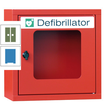 Defibrillatorenschrank - 400x400x220 mm (HxBxT) - Sichtfenster - lichtblau/resedagrün RAL 6011 Resedagrün | RAL 5012 Lichtblau